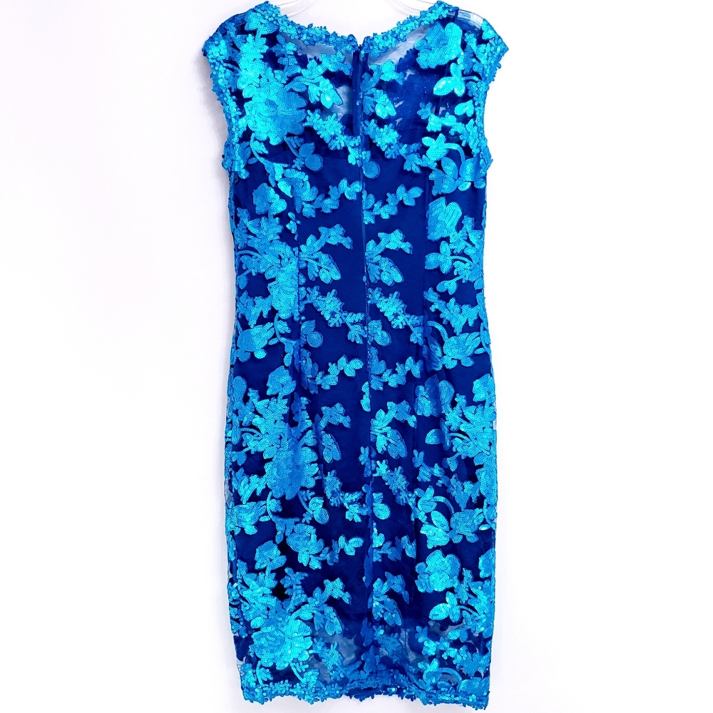 NWOT Adrianna Papell Turq. Sequined Sheath… - Picture 5 of 12